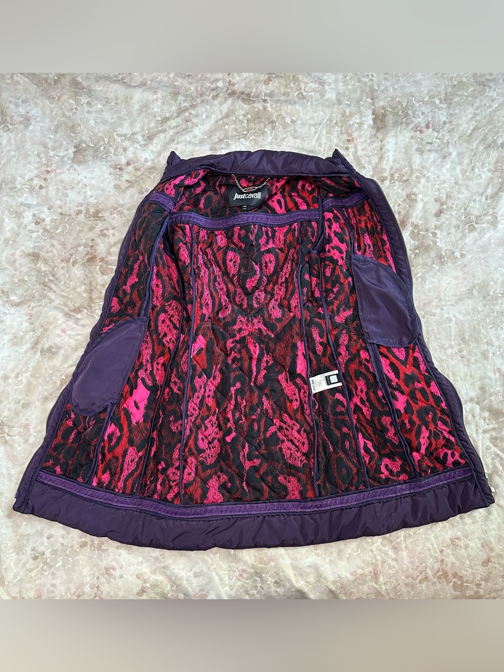 Just Cavalli Purple Quilted Belted Long Puffer Coat - Picture 12 of 12